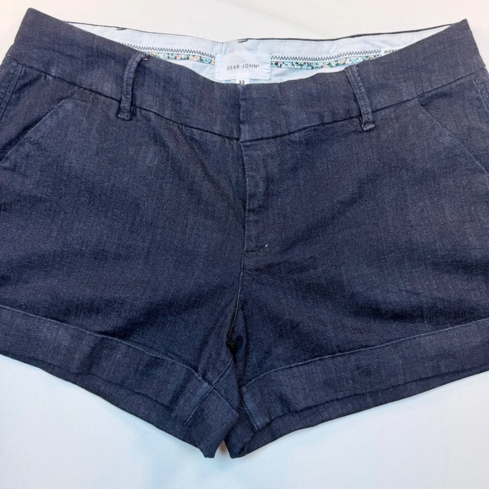 Dear‎ John Hampton Shorts Womens 32 Blue Denim Look Cuffed Stretch Casual